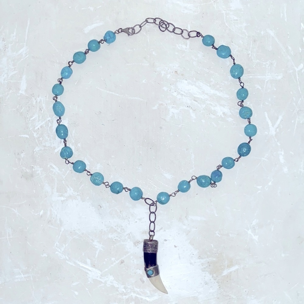 1/1 Turquoise Wolf 🐺 Tooth Necklace designed by 𝔰𝔞𝔦𝔫𝔱 𝔯𝔬𝔰𝔢 🥀 LoneWolf